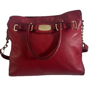 Michael Kors HAMILTON Cherry Red Large East West Leather Tote/Shoulder Bag